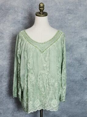 Simply Couture Size S Green Sequin Soutache Embroidered Boho Tunic Coquette